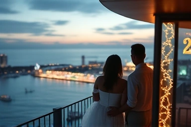Couple enjoying romantic year-end ocean view in Haeundae