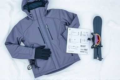 Ski essentials laid out for a trip