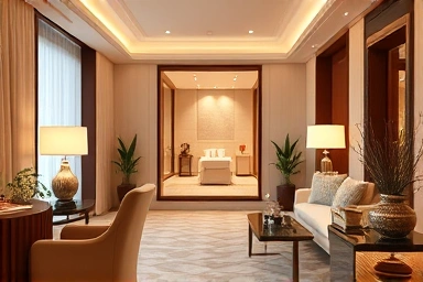 Luxurious hotel spa interior, serene and inviting atmosphere