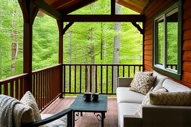 Cozy private balcony with forest view, perfect for romantic moments.