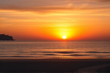 Sunrise over Jeongdongjin beach with Sun Cruise Resort silhouette