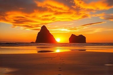 Taean Kkotji Beach sunset with iconic rocks