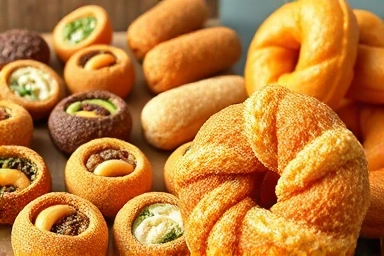 Diverse Korean croquettes: colorful fillings and crispy textures.