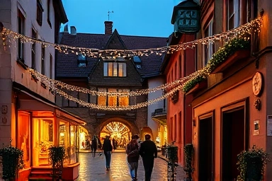 Magical evening at illuminated Provence village