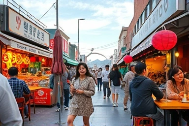 People enjoying food near Pohang Spacewalk
