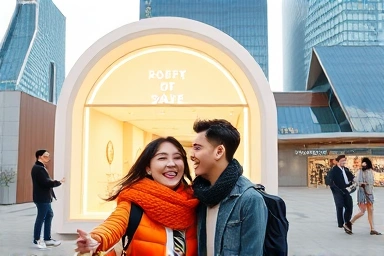 Couple enjoying a unique pop-up store date in Seongsu-dong.