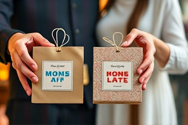 Couple holding unique souvenirs from Seongsu-dong pop-up stores.
