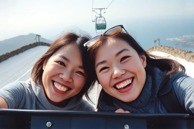 Excited people enjoying a luge ride with Tongyeong scenery