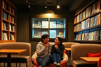 Cozy winter manhwa cafe date with a happy couple.
