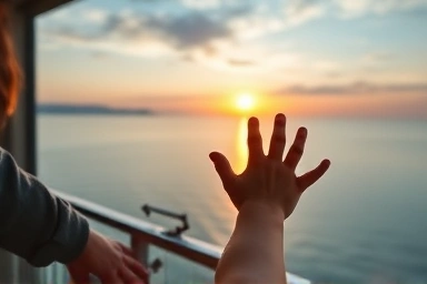 Yeosu family enjoying ocean view hotel at sunset