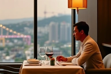 Romantic couple enjoying brunch in Apgujeong