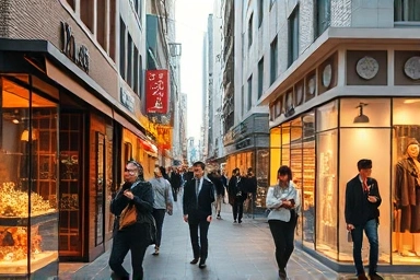 Stylish people shopping at Apgujeong Rodeo fashion boutiques.