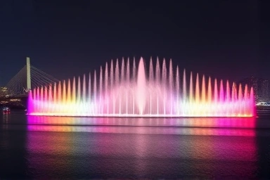 Banpo Bridge Rainbow Fountain at night, Seoul