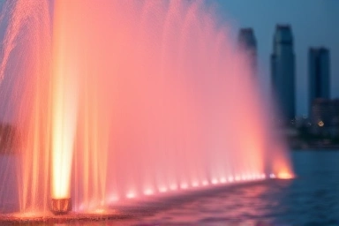 Colorful water jets, Banpo Fountain, Seoul night