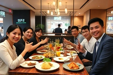 Bukchangdong office workers celebrating at a restaurant