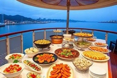 Gourmet buffet on a cruise ship, Han River view.