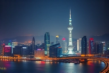 Seoul cityscape at night, Lotte Tower, Han River, night view