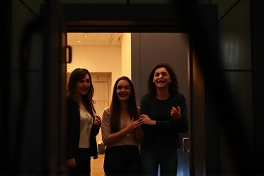 Friends entering a spooky, exciting escape room.