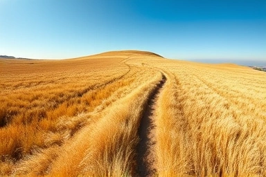 Golden silver grass field with a path.
