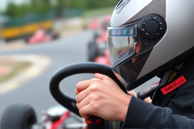 Go-kart driver's focused expression, feeling the thrill of speed.
