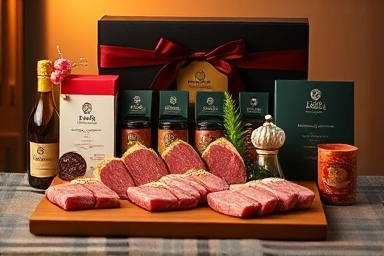 Elegant Korean beef gift set, premium cuts, festive presentation