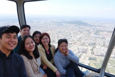 Tourists enjoying Namsan cable car ride
