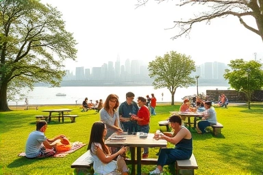 Joyful picnic at Nanjihan Han River Park with Seoul skyline