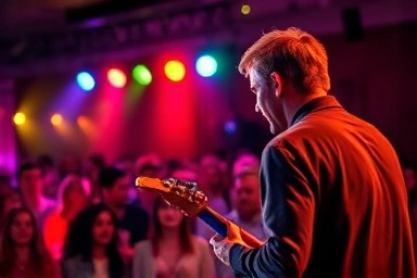 Musician performing passionately on stage at Nodeul Island