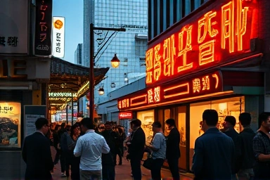 Seoul street food queue at traditional Korean restaurant