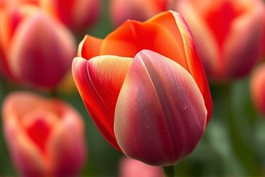 Close-up of a dew-kissed tulip in Seoul Forest