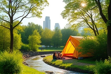Serene Seoul Grand Park campsite with families enjoying nature.