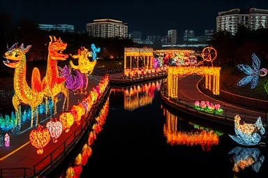 Magical Seoul lantern festival at Cheonggyecheon Stream at night.