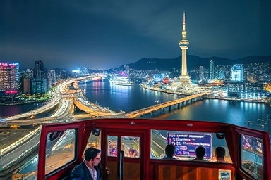 Seoul night view from open-top bus