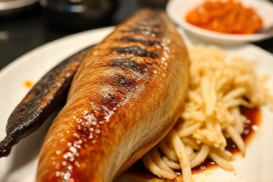 부산 자갈치 시장 꼼장어 반반 메뉴와 볶음밥