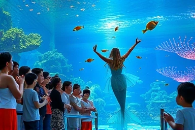 대구 아쿠아리움의 신비로운 인어공연 장면