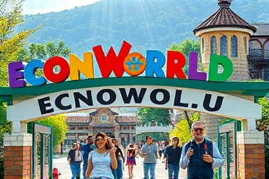 문경 에코월드 입구, 가족 단위 방문객