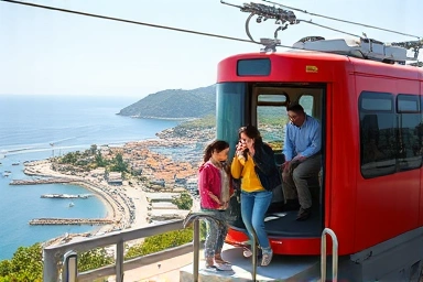 울진 죽변 해안 스카이레일 탑승 후 즐거워하는 가족