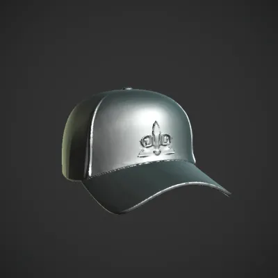 A dark baseball cap with company logo. smooth edges, simple geometry, game-ready, symmetric geometry.