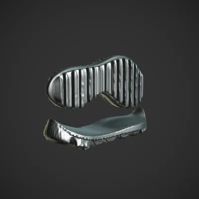 rubber sandal with wavy sole. smooth edges, complex geometry, game-ready.