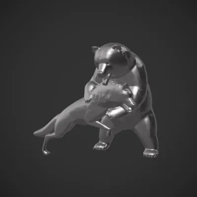 bear and wolf fighting. complex geometry, game-ready.