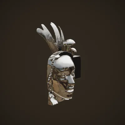 Person with feather headdress and mushrooms. complex geometry, smooth edges, character.