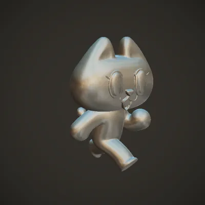 Cute cartoon purple cat character. smooth edges, simple geometry, game-ready, character.