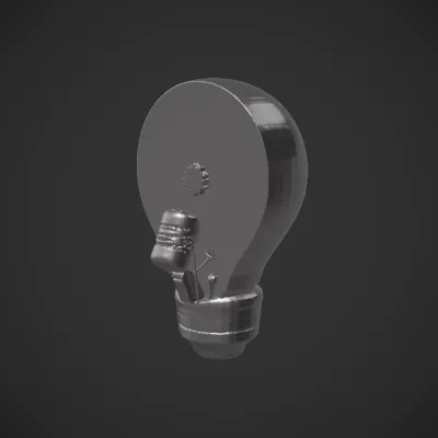 Light bulb with faces and microphone inside. sharp edges, simple geometry, character, symmetric geometry.