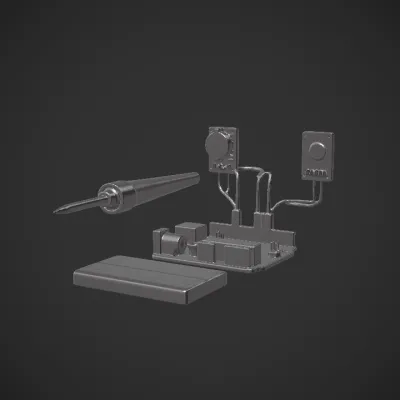 Arduino-based biosensor system for detection. sharp edges, simple geometry, game-ready.