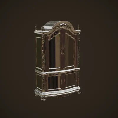 ornate vintage wooden display cabinet. complex geometry, smooth edges, symmetric geometry.