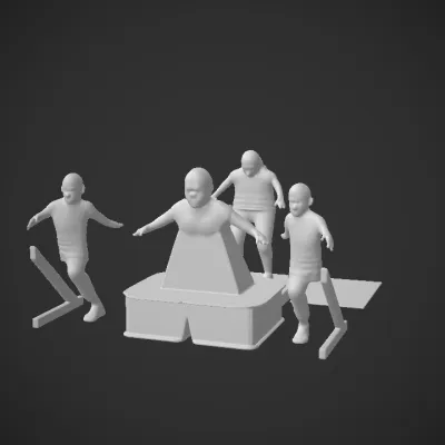 Children playing on cardboard structures. complex geometry, smooth edges, character.
