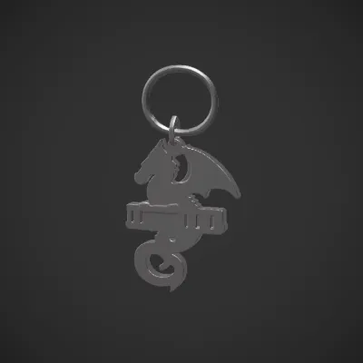 Dragon keychain labeled 'FRANCIS'. sharp edges, complex geometry, character.