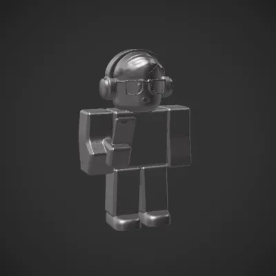 Blocky character with headphones and smartphone. simple geometry, sharp edges, game-ready, character.