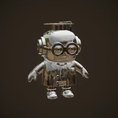 cute cartoon graduate character with glasses. smooth edges, simple geometry, game-ready, character, symmetric geometry.