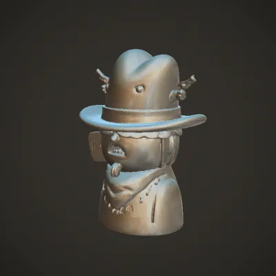 Cowboy potato toy holding guns. smooth edges, complex geometry, game-ready, character.